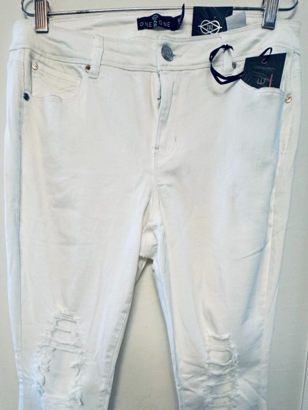 High Waist White Skinny Jeans with Rips NWT